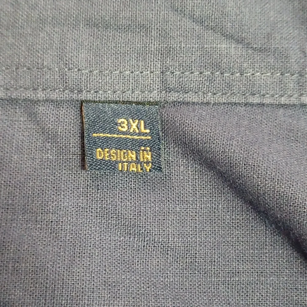 Design In Italy Luxury Mens 3XL Short Sleeve Button Down Shirt Navy Blue Pocket